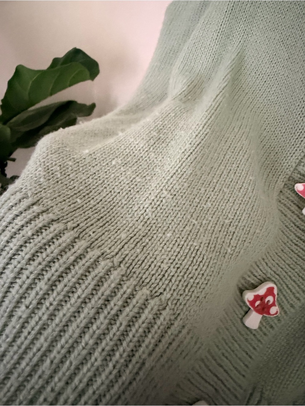 Hello Kitty Mint Green Mushroom-Embroidered V-Neck Cardigan Size Medium - Picture 11 of 12